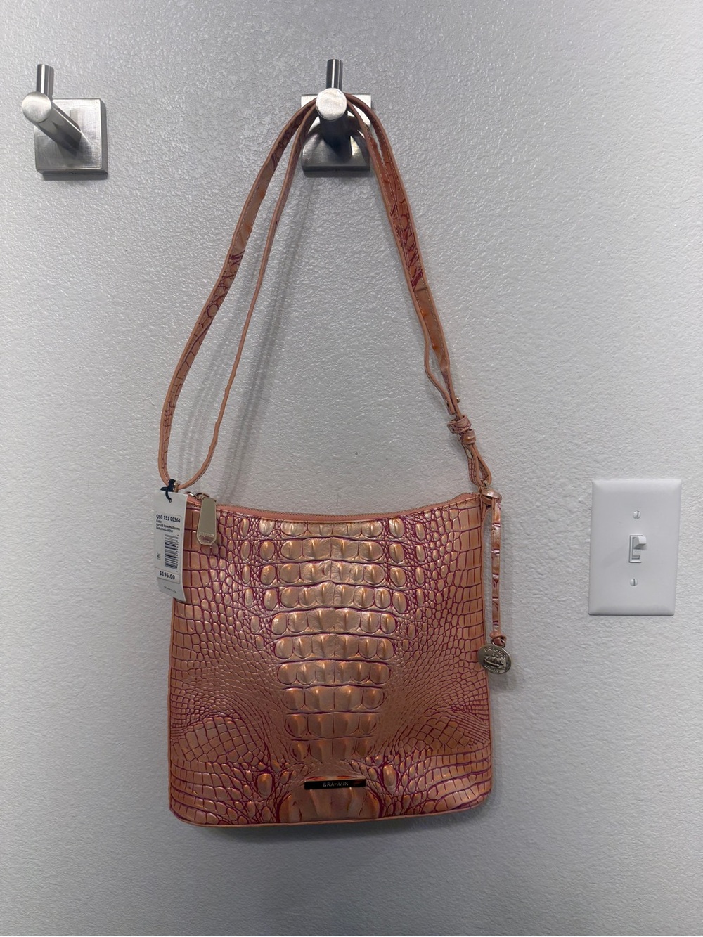Brahmin Iridescent Rose Gold Croc-Embossed Crossbody
